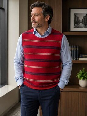 LAUREN Ralph Lauren Men's 3X Red Striped Linen Cotton Sweater Vest -preppy